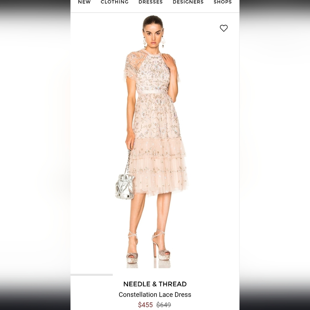 Needle & Thread Blush Beaded Lace Tiered Midi Dress- Constellation Size 6